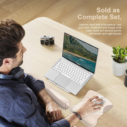 Mouse Pad with Wrist Rest, Keyboard Wrist Rest, Made of Memory Foam, Ergonomic Support, Easy Typing and Relieve Wrist Pain for Gaming, Computer, Office, Laptop-Brown Art