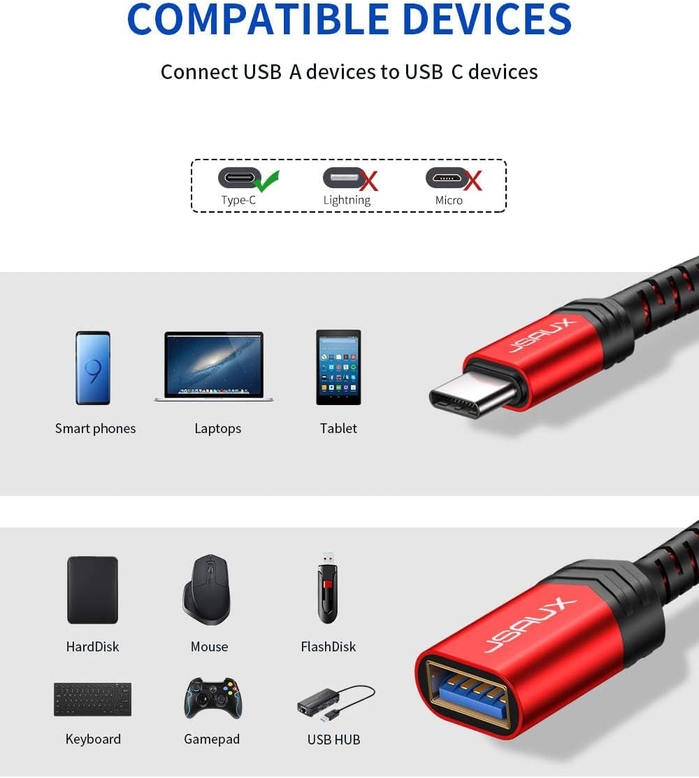 USB C to USB Adapter [2 Pack], Type C 3.0 OTG Cable on the Go Type C Male to USB a Female Adapter Compatible with Macbook, Iphone 16 Pro Max/16 Plus/16E/15, Samsung Galaxy S25/S24/S23-Red