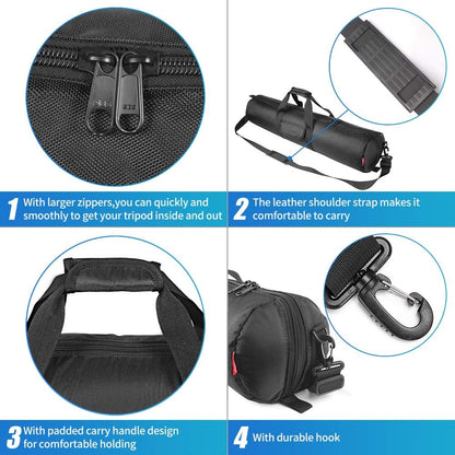 Tripod Case, 31.5X7 in Heavy Duty Tripod Bag with Shoulder Strap and Handle, All Sides 0.4In Thick Padded Carrying Case with Two Zippered Pockets for Speaker Stand, Monopod - R08018 Black