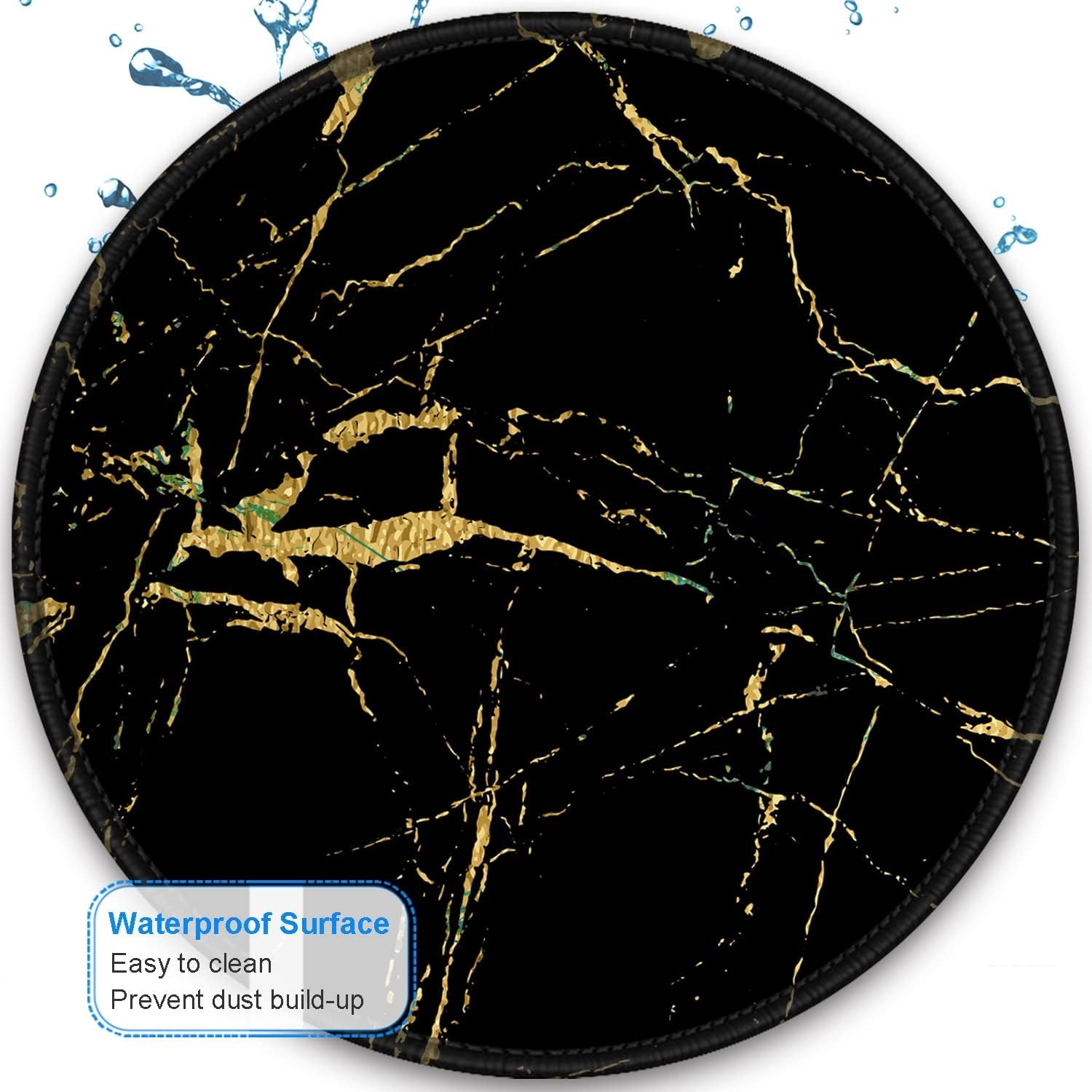 Mouse Pad, round Marble Mouse Mat, Cute Mouse Pad with Design, Non-Slip Rubber Base Mousepad with Stitched Edge, Waterproof Women Office Mouse Pads, Small Size 7.9" X 7.9", Black Marbling