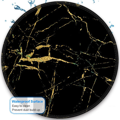 Mouse Pad, round Marble Mouse Mat, Cute Mouse Pad with Design, Non-Slip Rubber Base Mousepad with Stitched Edge, Waterproof Women Office Mouse Pads, Small Size 7.9" X 7.9", Black Marbling