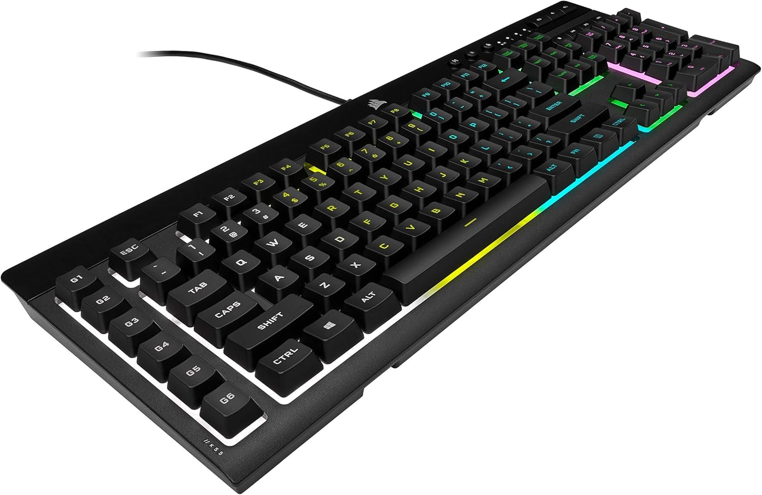 K55 RGB Pro-Dynamic RGB Backlighting - Six Macro Keys with Elgato Stream Deck Software Integration-Ip42 Dust and Spill Resistant-Detachable Palm Rest-Dedicated Media and Volume Keys, Black