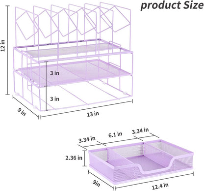 Desk Organizers and Desk Accessories - File Organizer with Drawer, Desk Accessories & Workspace Organizers for Office Supplies, Purple