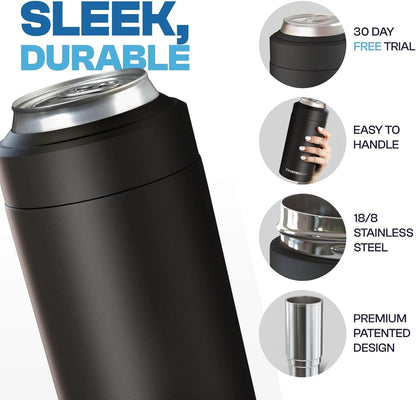 Universal Buddy Can Cooler - Fits All - for Regular 12 & 16 Oz or Slim-Size Bottles - Insulated Double -Walled Stainless Steel (All White)