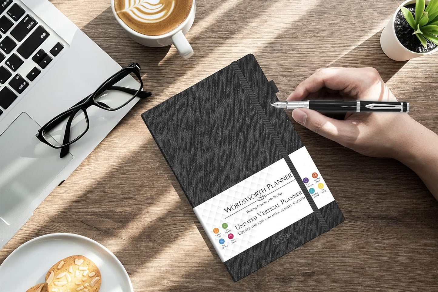 Wordsworth Undated Vertical Planner 2022-2023 - Weekly Planning, Organizer Notebook; Increase Productivity, Time Management - Gratitude Journal; Hit Your Goals - Thick Paper (120GSM) B5, Black