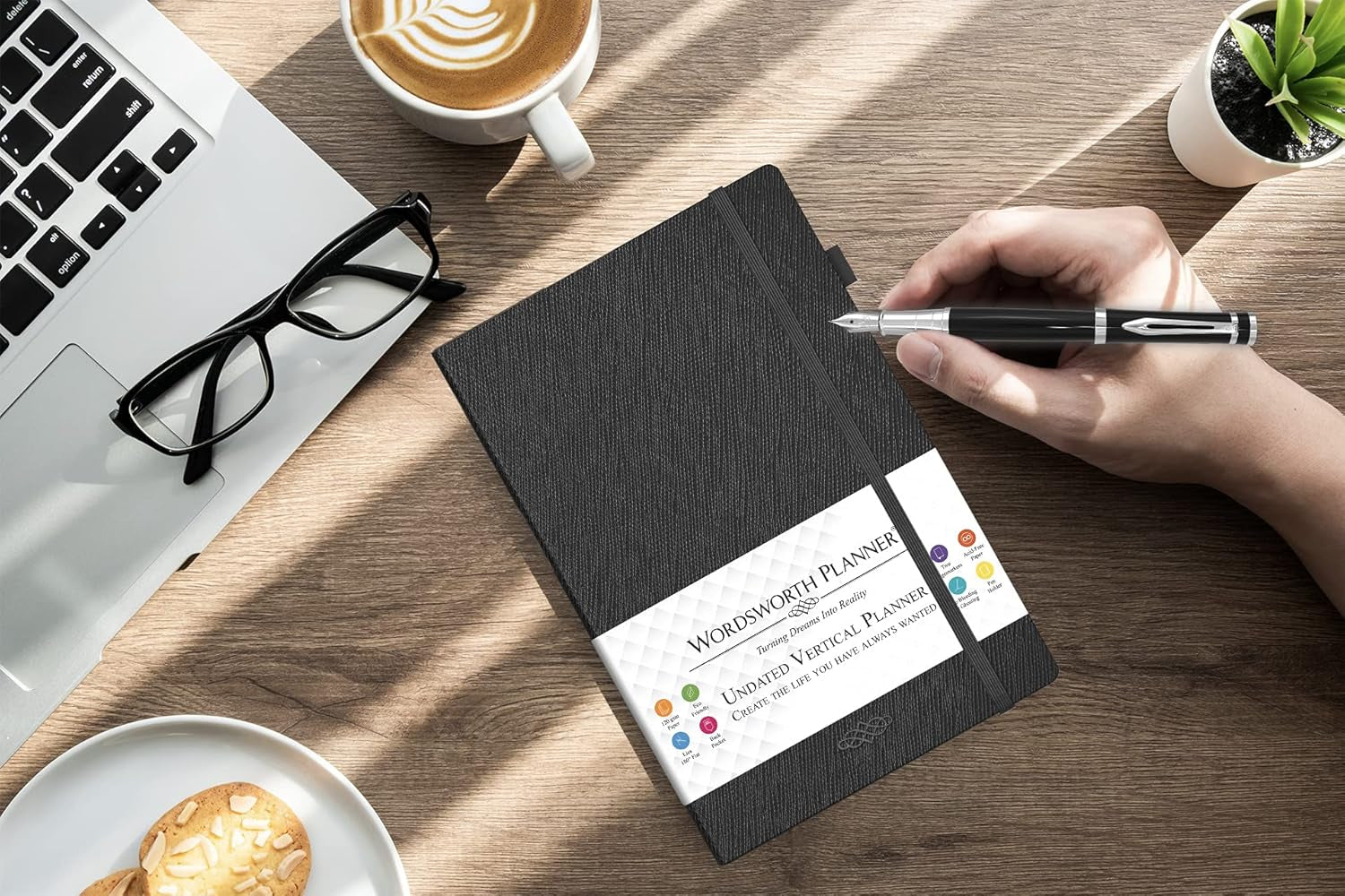 Wordsworth Undated Vertical Planner 2022-2023 - Weekly Planning, Organizer Notebook; Increase Productivity, Time Management - Gratitude Journal; Hit Your Goals - Thick Paper (120GSM) B5, Black