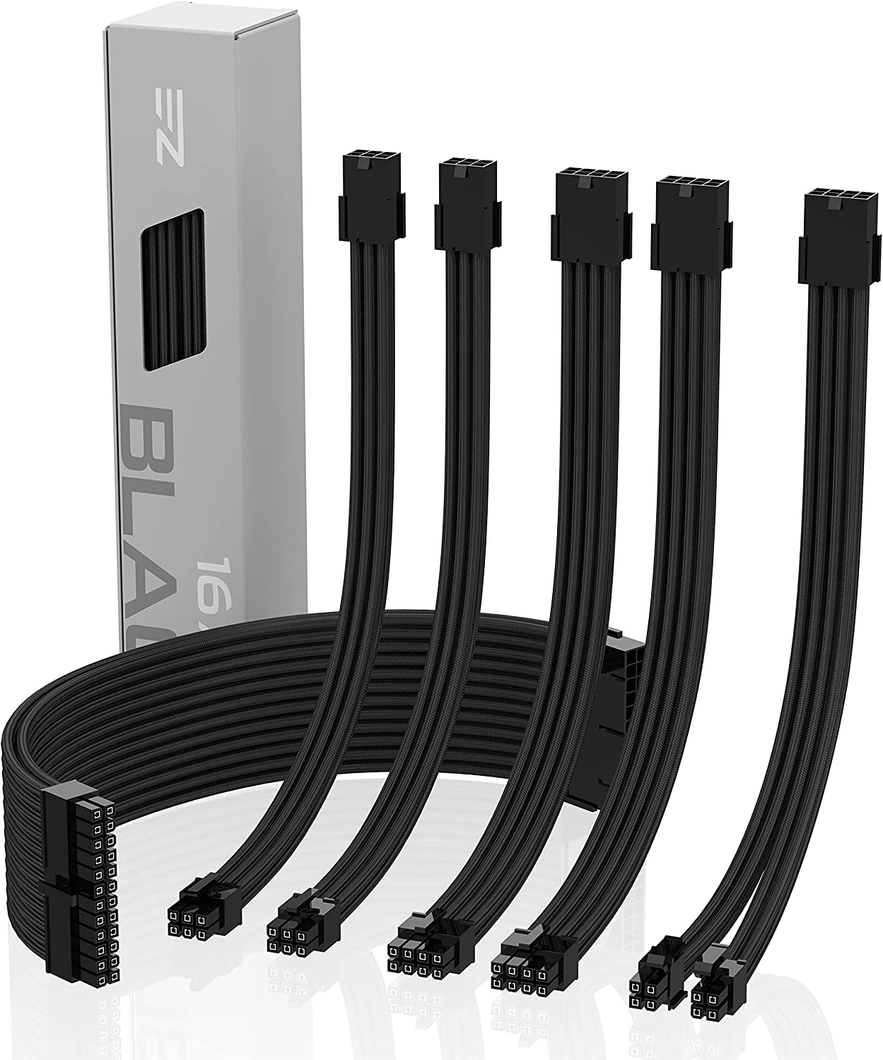 PSU Cable Extension Kit Sleeved Cable Custom Power Supply Sleeved Extension 16 AWG 24-PIN 8-PIN 6-PIN 4+4-PIN with Combs- Black