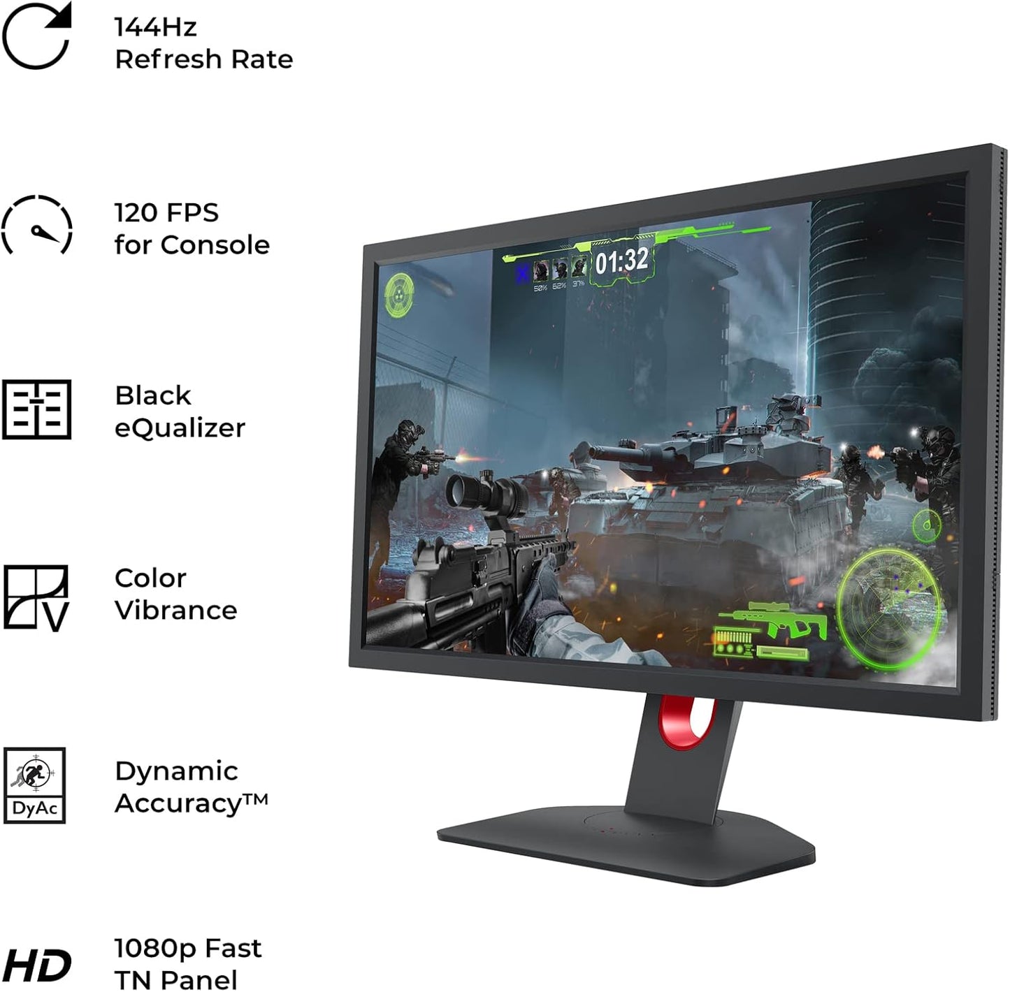 ZOWIE XL2411K 24-Inch 144Hz Gaming Monitor | 1080P | Smaller Base | Ergonomic Stand | XL Setting to Share | Customizable Quick Menu | Dyac | 120Hz Compatible for PS5 and Xbox Series X, Dark Grey